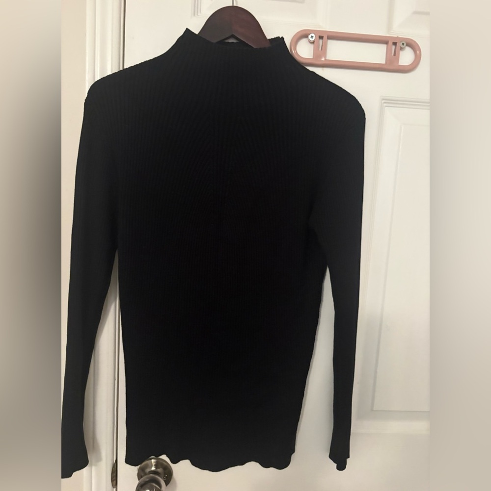 Women's Black Ribbed Mock-Turtleneck Sweater